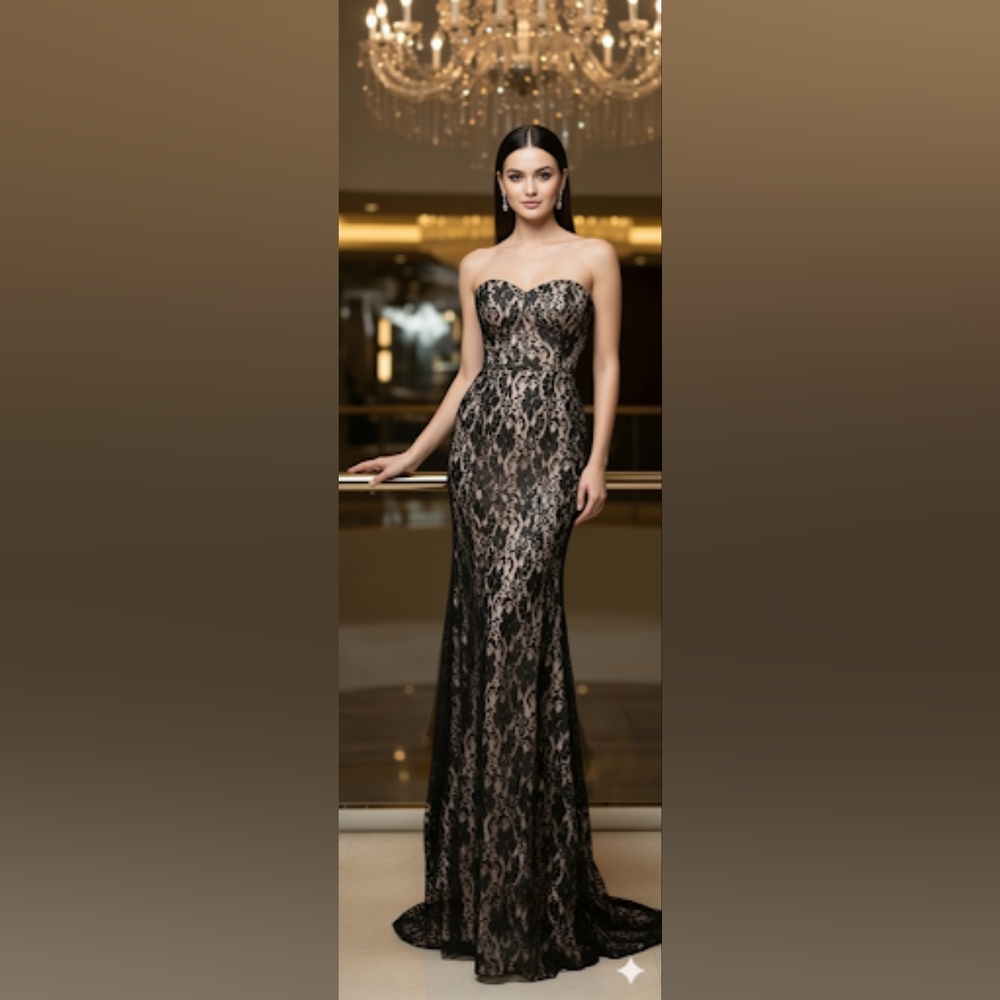 Niki Livas Zum Zum Strapless Black Evening Lace Dress Size 5
